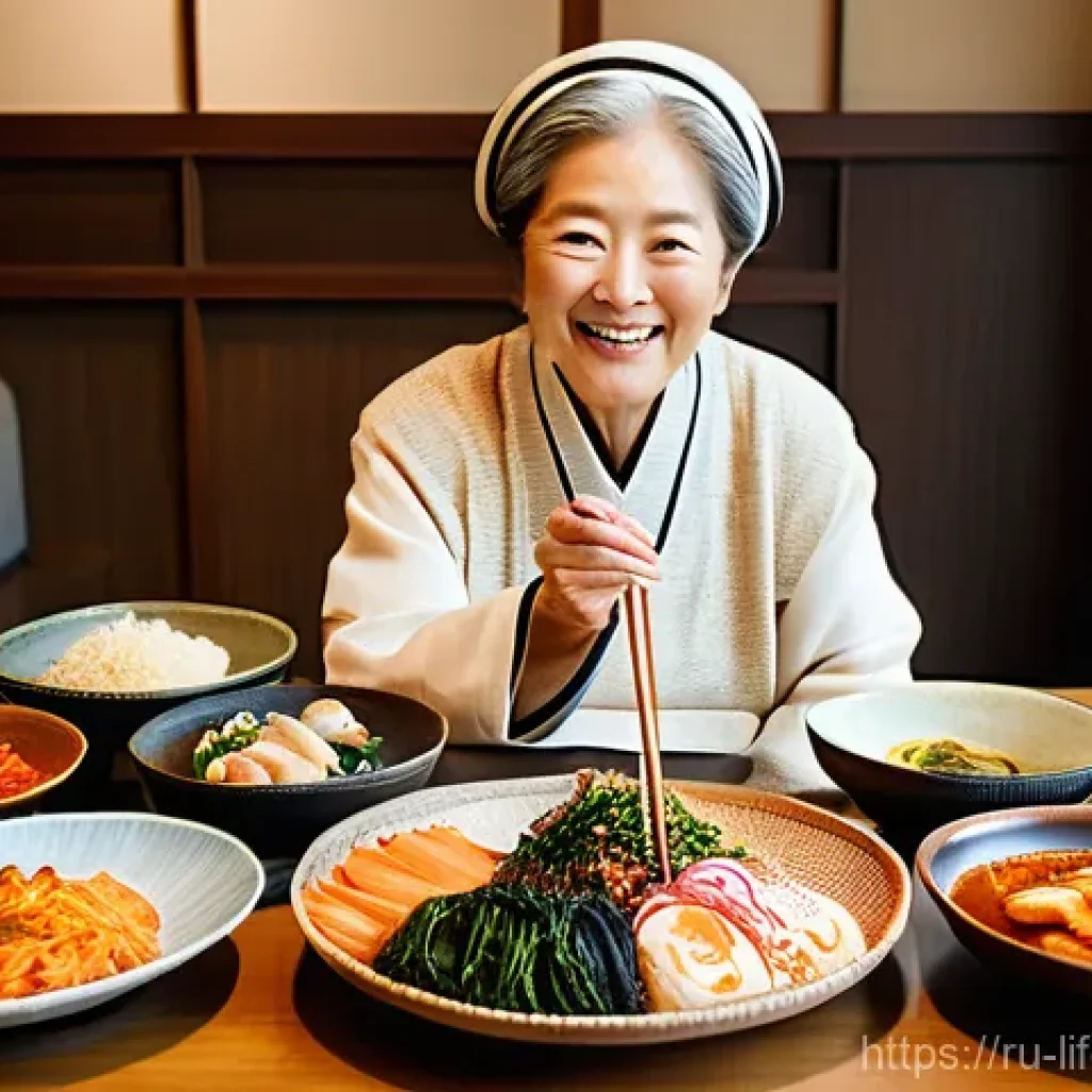 한국 평균수명 - **Prompt: A vibrant, colorful Korean dining table laden with an array of healthy, traditional dishes...