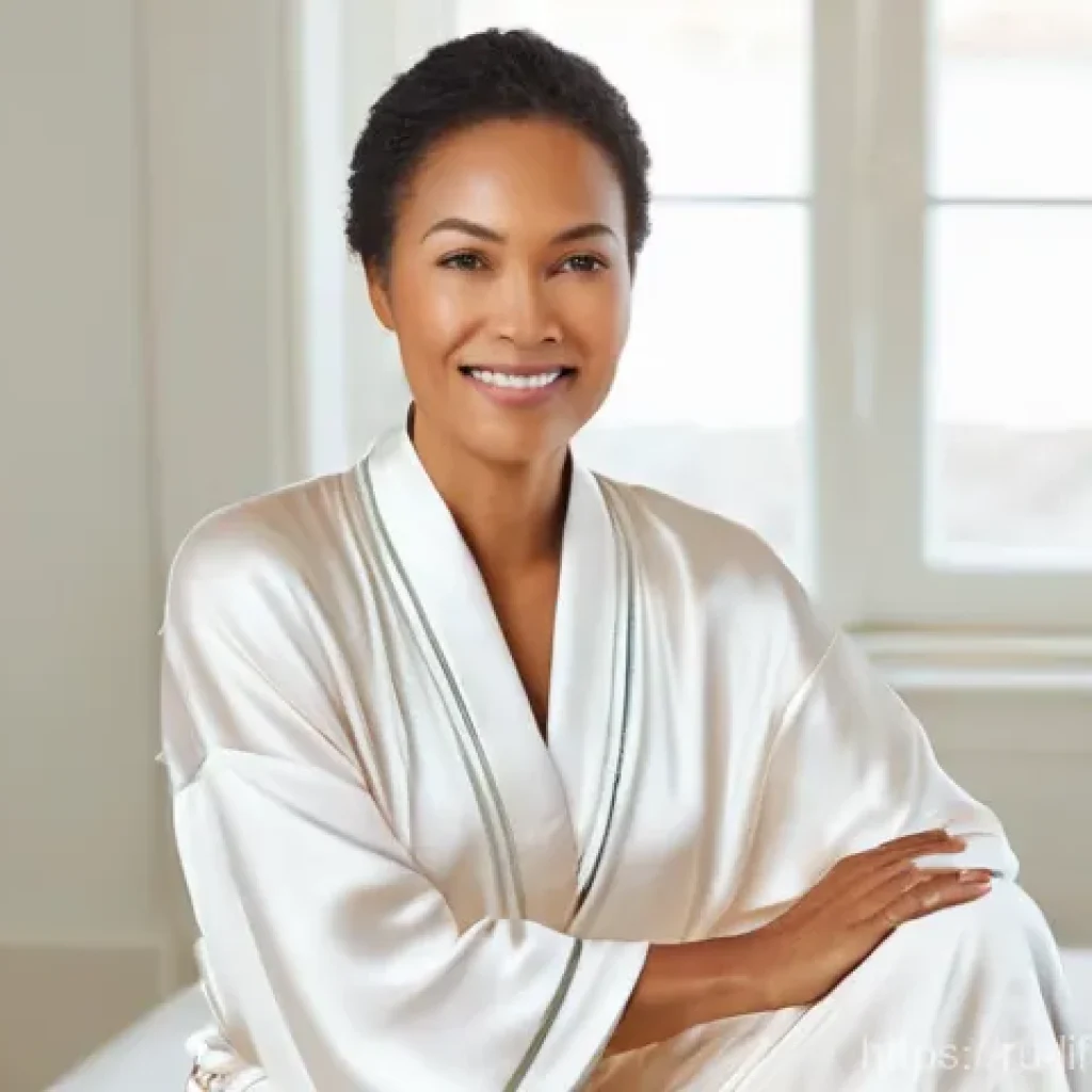 항노화 치료 - **Prompt:** A serene and elegant woman, aged 45-55, with luminous, healthy skin that glows naturally...