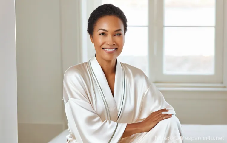 항노화 치료 - **Prompt:** A serene and elegant woman, aged 45-55, with luminous, healthy skin that glows naturally...