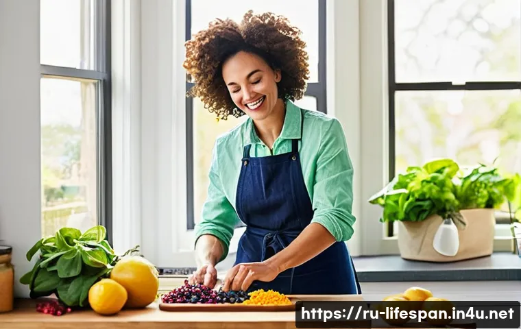 장수 연구 - **Vibrant Healthy Living:** A radiant woman in her late 30s, with a joyful and energetic expression,...