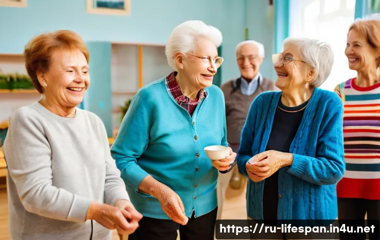 평균수명 증가에 따른 연금 제도 변화 - A diverse group of elderly people from Russia and Northern Europe engaged in a lively community cent...